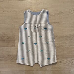 New (missing tags) Little Me Striped Romper and Bucket Hat in White and Blue